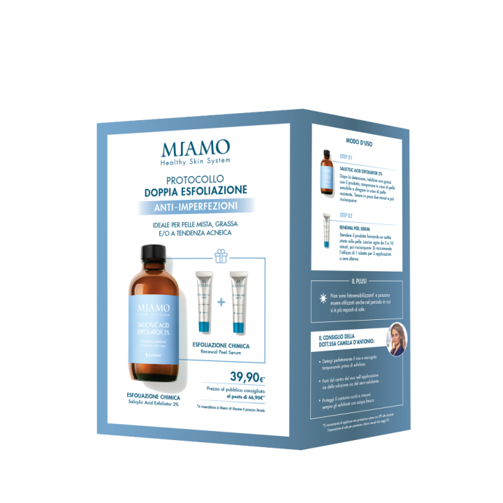  Miamo cofanetto Protocollo Doppia Esfoliazione Anti Imperfezioni Salicylic Acid Exfoliator  - 120ml + Renewal Pelle Serum - 5ml omaggio