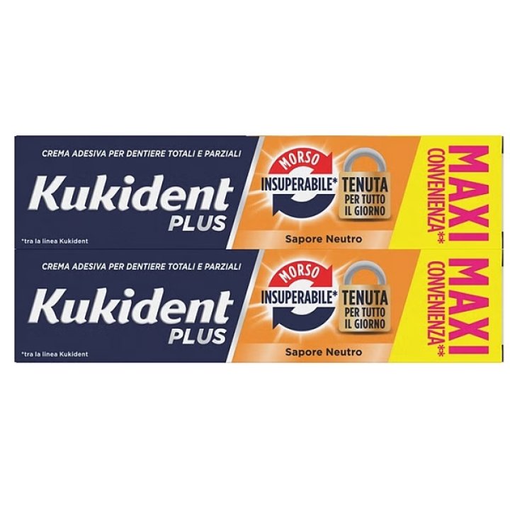 KUKIDENT PLUS DOPPIA AZIONE TENUTA INSUPERABILE CREMA ADESIVA DENTIERE 2X65 G