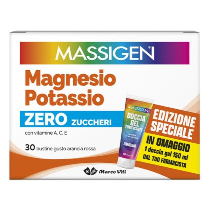 Massigen magnesio e potassio zero zuccheri 30 bustine gusto arancia rossa