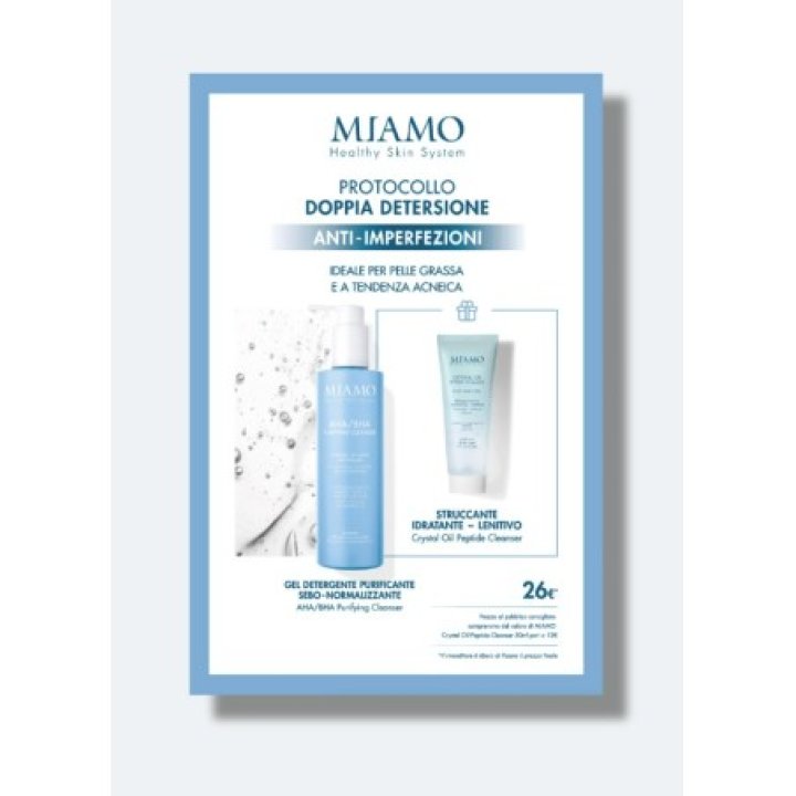 MIAMO DOPPIA DETERSIONE ANTI-IMPERFEZIONI PROTOCOLLO 1 AHA/BHA PURIFYING CLEANSER 250 ML + 1 MINI CRYSTAL OIL 50 ML