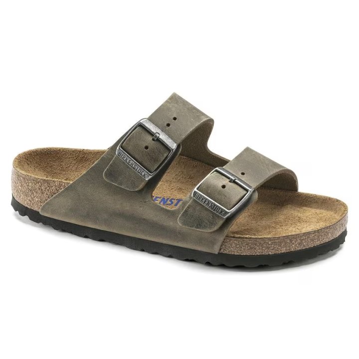 Birkenstock Arizona Pelle oliata in Faded Khaki 38