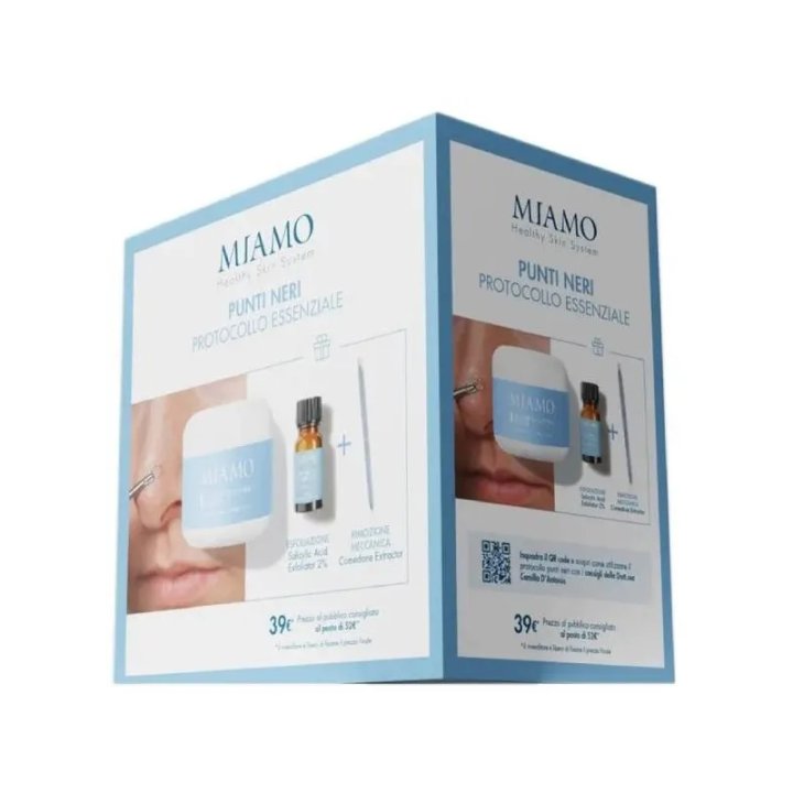 Miamo cofanetto Protocollo Essenziale Punti Neri Cleansing Masque - 60ml + AHA/BHA Purifying Cleanser - 50ml + Salicylic Acid Exfoliator - 10ml Miamo cofanetto Protocollo Essenziale Punti Neri Cleansing Masque - 60ml + AHA/BHA Purifying Cleanser - 50ml + Salicylic Acid Exfoliator - 10ml