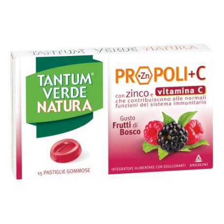 TANTUM VERDE NATURA PROPOLI+C CON ZINCO E VITAMINA C 15 PASTIGLIE MMOSE GUSTO FRUTTI DI BOSCO