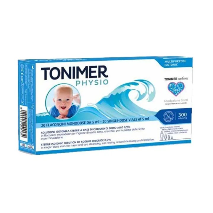 TONIMER PHYSIO MONODOSE SOLUZIONE ISOTONICA MULTIFUNZIONE A BASE DI CLORURO DI SODIO 0,9% 20 FLACONCINI 5 ML