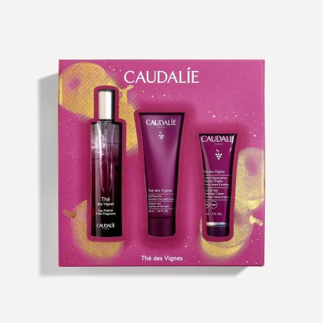 Caudalie Trio Profumato Thé des Vignes Cofanetto Natale 2024 Acqua Profumata - 50ml + Gel Doccia e Crema Riparatrice Mani e Unghie in Omaggio
