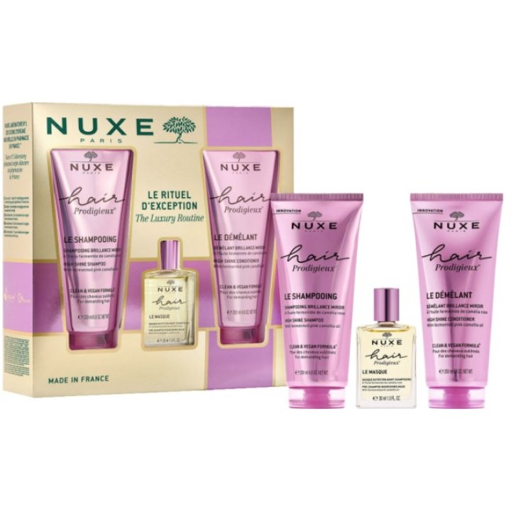 Nuxe Cofanetto hair prodigieux maschera nutriente pre-shampoo + shampoo + balsamo