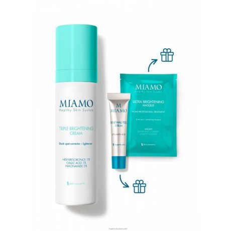 Miamo Cofanetto Triple Brightening Crema - 50ml + Renewal Peel Siero - 5ml + Ultra Brightening Maschera -10ml  