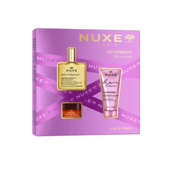 Nuxe Cofanetto Gli Iconici: Olio 50 ml + Balsamo Labbra al Miele 15 g + Shampoo 50 ml