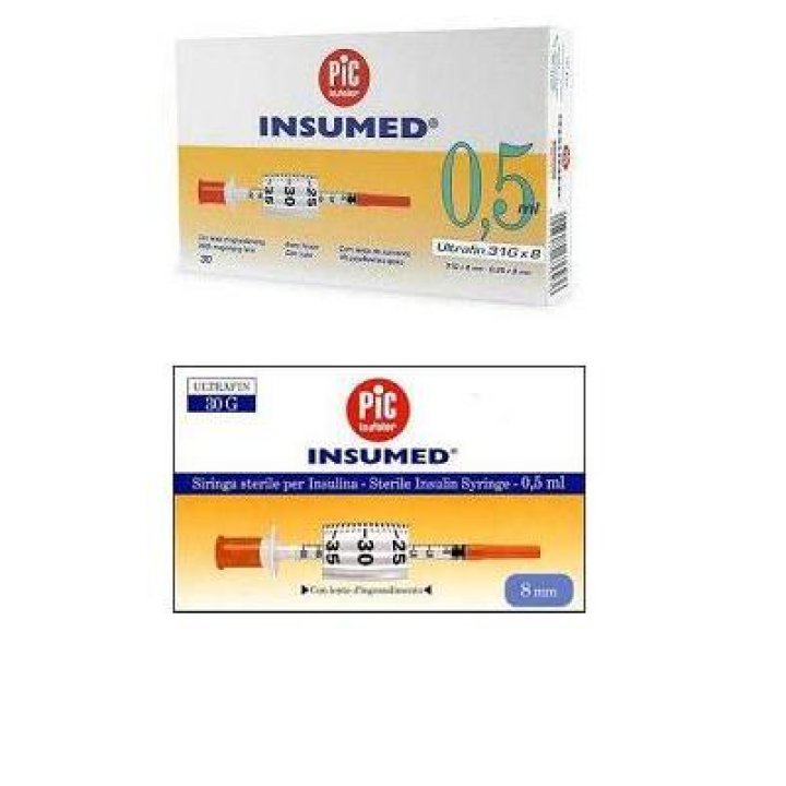 SIRINGA PER INSULINA PIC INSUMED 0,3 ML 100 UI SPAZIO ZERO A 30 GAUGE 8 MM 3 SACCHETTI DA 10 PEZZI