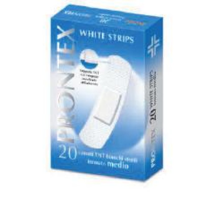 CEROTTO PRONTEX WHITE STRIPS IN TESSUTO NON TESSUTO BIANCO STERILE SCATOLA 20 CEROTTI MEDI