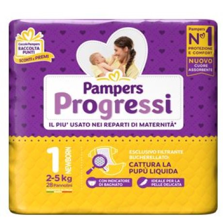 PAMPERS PROGRESSI NEWBORN PANNOLINO 1 2-5KG 28 PEZZI