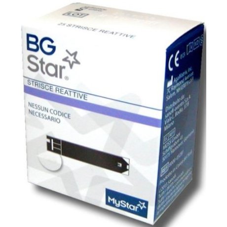 STRISCE PER MISURAZIONE GLICEMIA BGSTAR 25 PEZZI COMPATIBILI CON MISURATORE DI GLICEMIA MYSTAR EXTRA