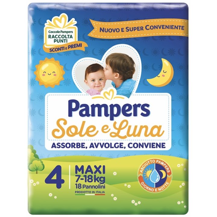 PANNOLINO PER BAMBINO PAMPERS SOLE & LUNA MAXI 18 PEZZI