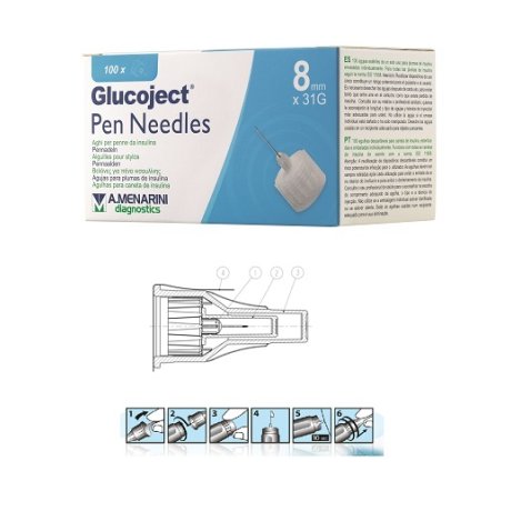 A PER PENNA DA INSULINA GLUCOJECT LUNGHEZZA 8 MM GAUGE 31 100 PEZZI