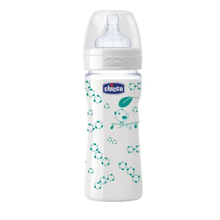 CHICCO BIBERON WELL BEING IN VETRO DECORATO UNISEX DA 240 ML NORMAL SILICONE