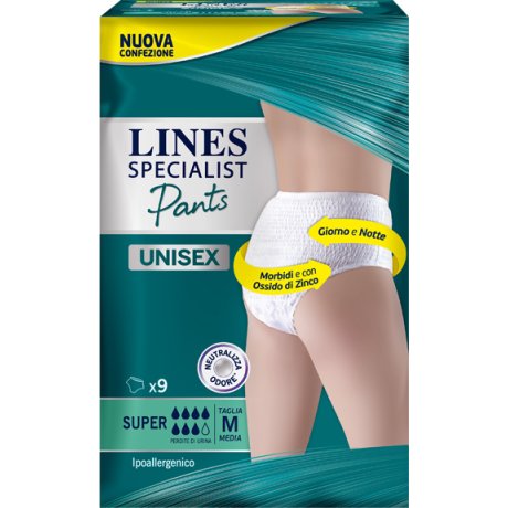 LINES SPECIALIST PANTS SUPER M X 9 PANNOLONE MUTANDINA INDOSSABILE COME NORMALE BIANCHERIA TIPO PULL-O