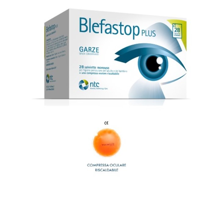 BLEFASTOP PLUS GARZA IN COTONE PIEGATA CON FILO DI BARIO 28 SALVIETTE MONOUSO + 1 COMPRESSA OCULARE RISCALDABILE