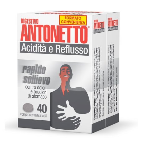 DIGESTIVO ANTONETTO ACIDITA\' E REFLUSSO 80 COMPRESSE MASTICABILI 2 ASTUCCI DA 40 COMPRESSE