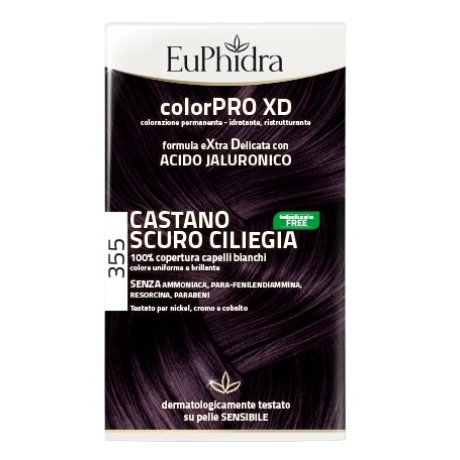 EUPHIDRA COLORPRO XD 355 CASTANO SCURO CILIEGIA GEL COLORANTE CAPELLI IN FLACONE + ATTIVANTE + BALSAMO + GUANTI