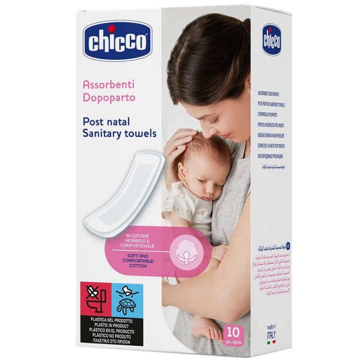 CHICCO MAMMA DONNA ASSORBENTI POSTPARTO COTONE 10 PEZZI