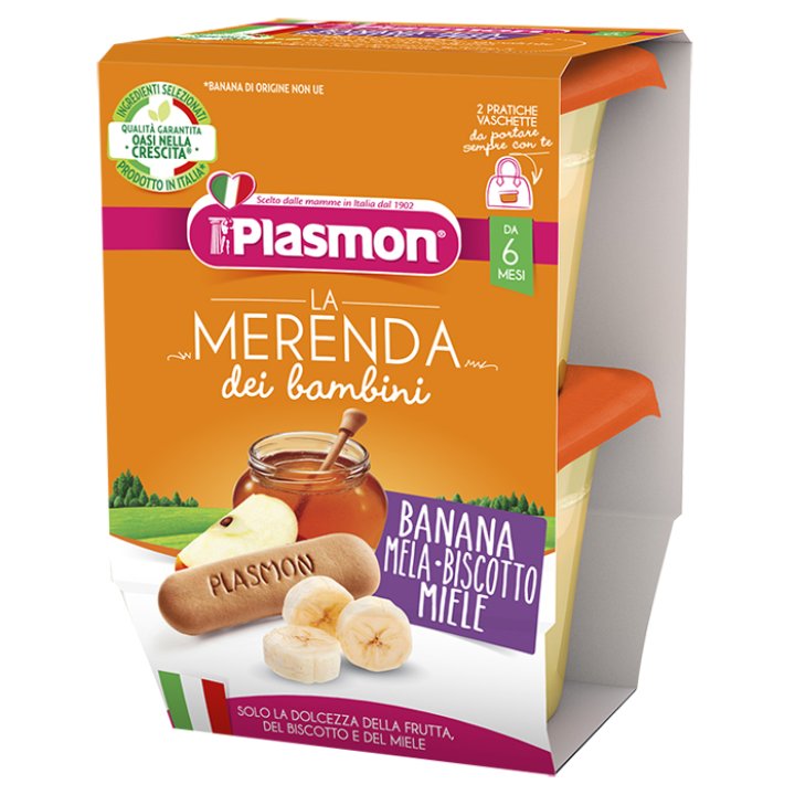 PLASMON LA MERENDA DEI BAMBINI MERENDE BANANA MELA BISCOTTO MIELE ASETTICO 2 X 120 G