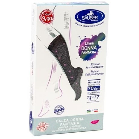 SAUBER CALZA DONNA FANTASIA FILATO Q-SKIN 70 DEN GRIGIO POIS ROSA TAGLIA P PROMO