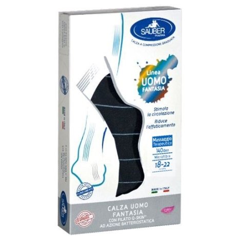 SAUBER CALZA UOMO FANTASIA Q-SKIN 140 DEN BLU RIGA SOTTILE GHIACCIO TAGLIA M