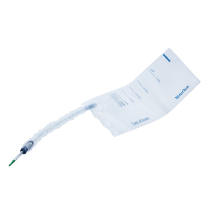 CATETERE VESCICALE AUTOLUBRIFICANTE LIQUICK X-TREME PLUS RIVESTIMENTO IDROFILO CON SACCA RACCOGLI URINA DIAMETRO CH12 LUNGHEZZA 20 CM PUNTA ERTHAN 2 FORI SFALSATI 30 PEZZI