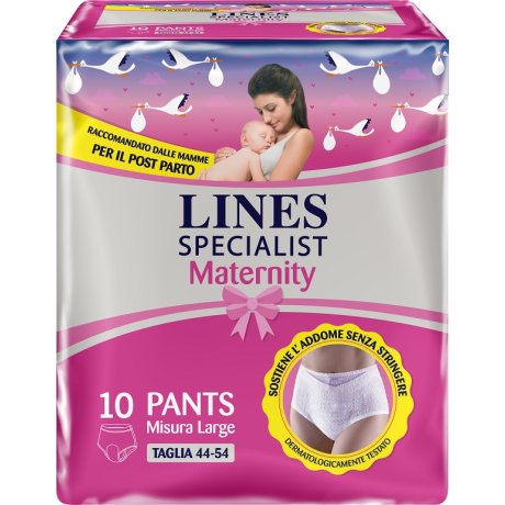 LINES SPECIALIST MATERNITY MUTANDINA ASSORBENTE PER PERDITE POST PARTO MISURA LARGE 10 PEZZI