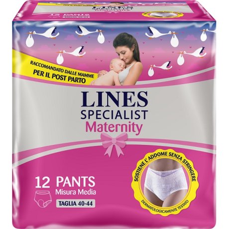 LINES SPECIALIST MATERNITY MUTANDINA ASSORBENTE PER PERDITE POST PARTO MISURA MEDIUM 12 PEZZI