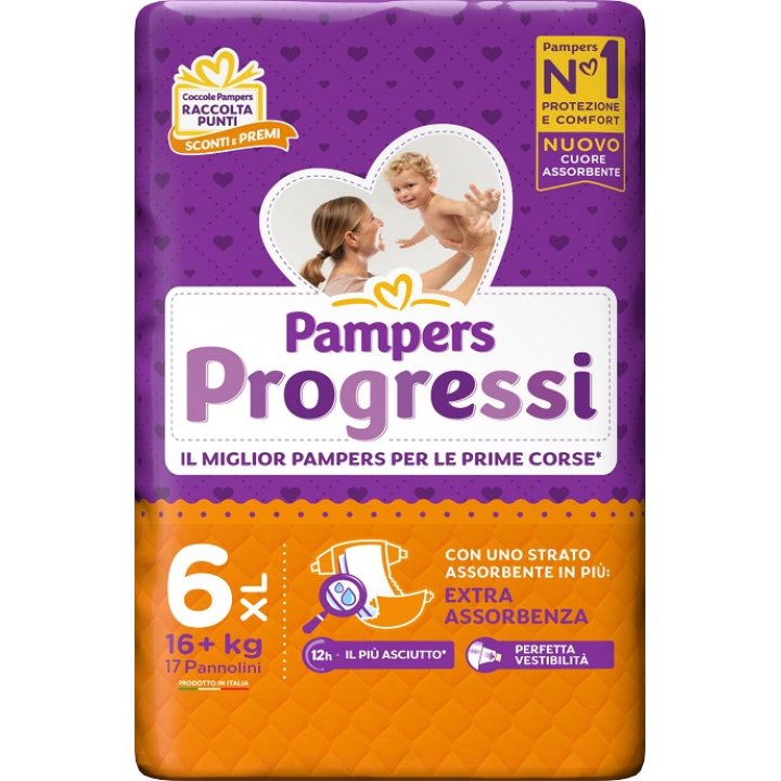 PAMPERS PROGRESSI EXTRALARGE PANNOLINO 6+ 16+KG 17 PEZZI