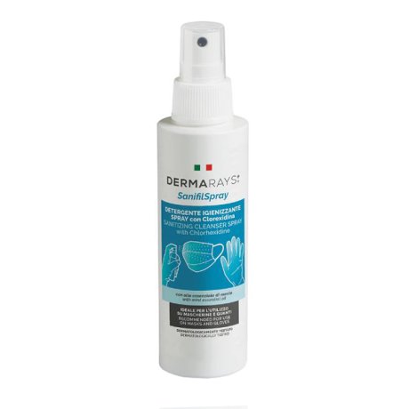 DERMARAYS SANIFIL SPRAY DETERGENTE IGIENIZZANTE SPRAY CON CLOREXIDINA PER MASCHERINE E GUANTI 100 ML