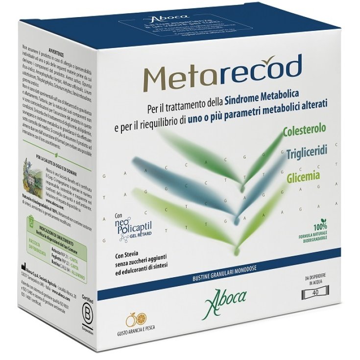 Aboca Metarecod dispositivo medico per il riequilibrio della flora intestinale - 40 bustine granulari di 2,5g gusto arancia e pesca