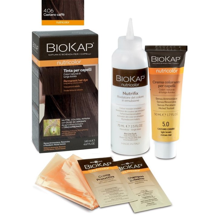 BIOKAP NUTRICOLOR 4,06 NEW CASTANO CAFFE\' TINTA TUBO + FLACONE