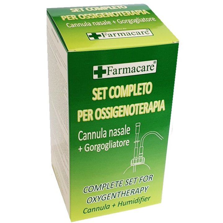 SET PER OSSIGENOTERAPIA CON SOSTEGNO A OCCHIALE MUNITO DI TUBO DI COLLEGAMENTO FLESSIBILE ANTIOTTURAMENTO ED UN RGLIATORE PER UMIDUFUCAZIONE