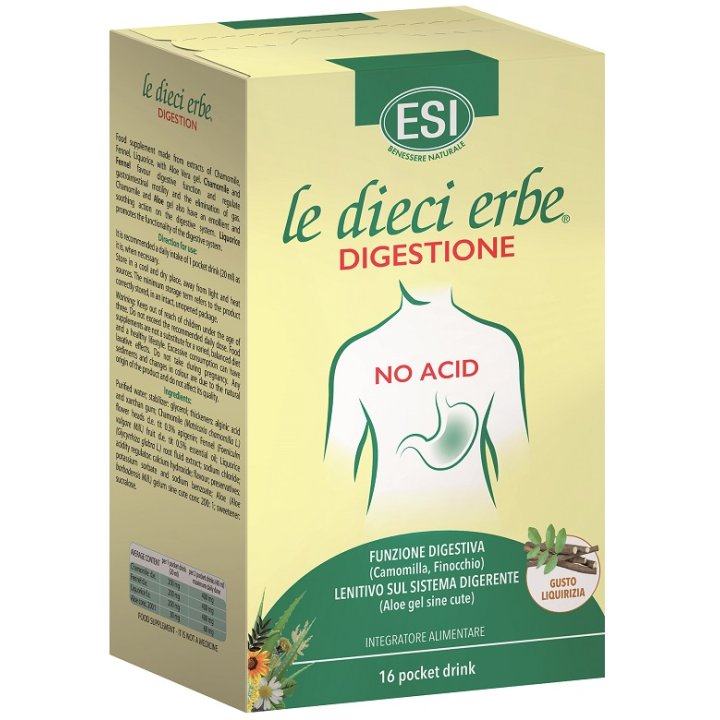 ESI LE DIECI ERBE DIGESTIONE NO ACID 16 POCKET DRINK GUSTO LIQUIRIZIA 20 ML