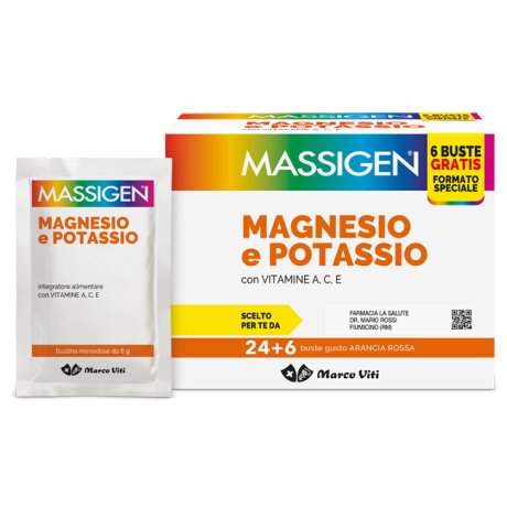 Massigen magnesio e potassio - integratore alimentare 24 bustine + 6 omaggio