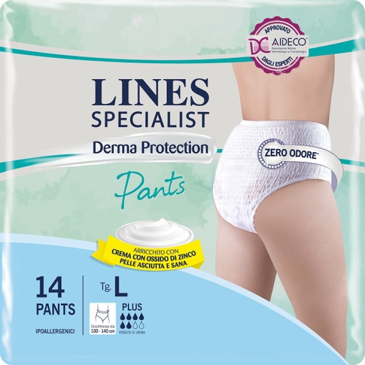 PANNOLONE PER INCONTINENZA LINES SPECIALIST DERMA PANTS PLUS L 14 PEZZI