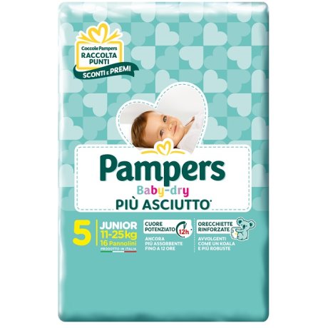 PAMPERS BABY DRY PANNOLINI DOWNCOUNT JUNIOR 16 PEZZI