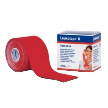 BENDA ADESIVA LEUKOTAPE K PER TAPING FISIOTERAPICO LARGHEZZA 5 CM LUNGHEZZA 5 M COLORE ROSSO IN ROTOLO