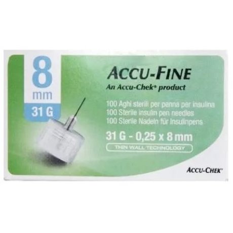 A PER PENNA DA INSULINA ACCU-FINE PEN NEEDLE ACCU-CHEK GAUGE 31 X 8MM 100 PEZZI