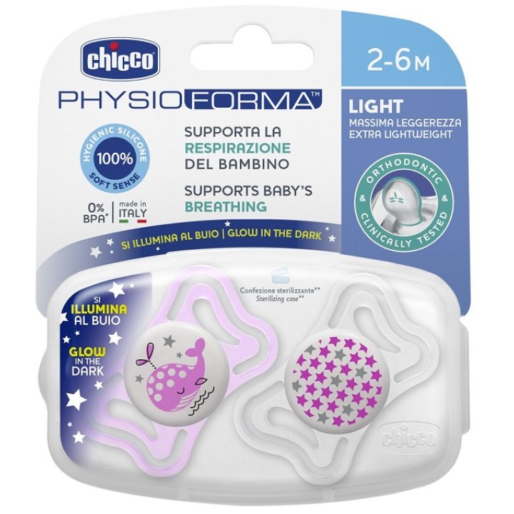 CHICCO SUCCHIETTO LIGHT LUMINOSO SILICONE 2-6 MESI 2 PEZZI