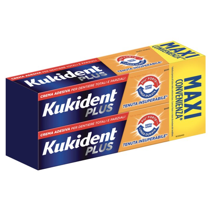 KUKIDENT PLUS DOPPIA AZIONE TENUTA INSUPERABILE CREMA ADESIVA DENTIERE 2X65 G