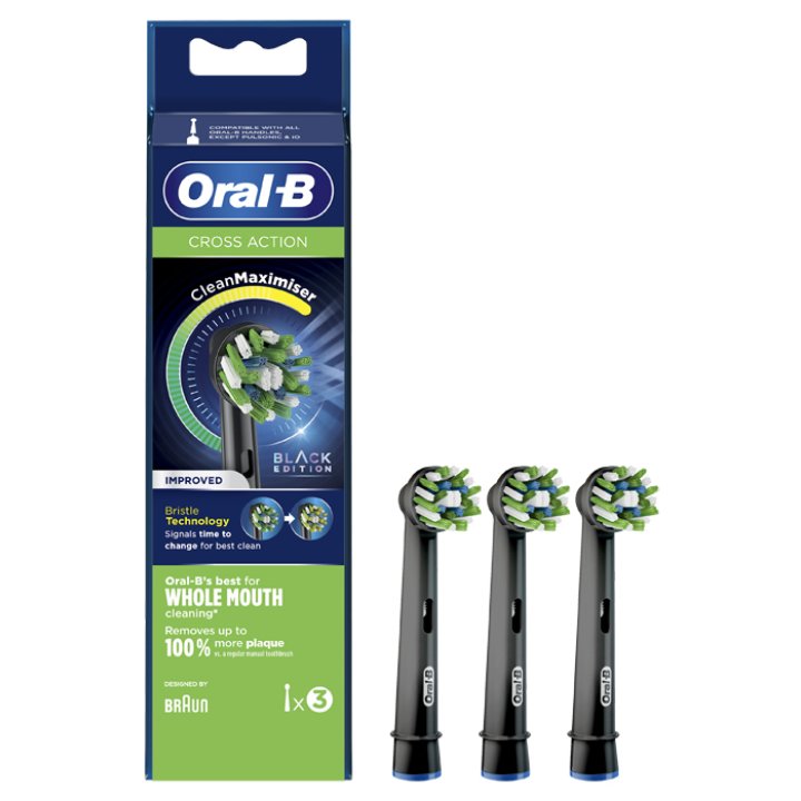 ORALB CROSS ACTION BLACK EB50 TESTINE PER SPAZZOLINO ELETTRICO 3 PEZZI