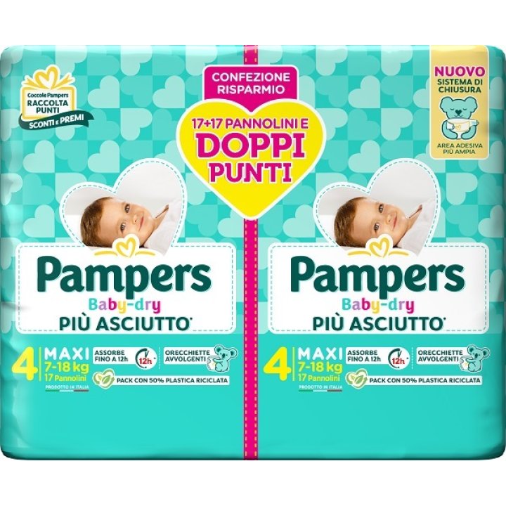 PAMPERS BABY DRY PANNOLINO DUO DOWNCOUNT MAXI 34 PEZZI