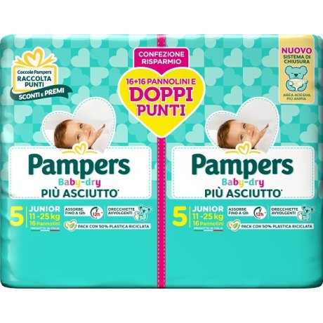 PAMPERS BABY DRY PANNOLINO DUO DOWNCOUNT JUNIOR 32 PEZZI