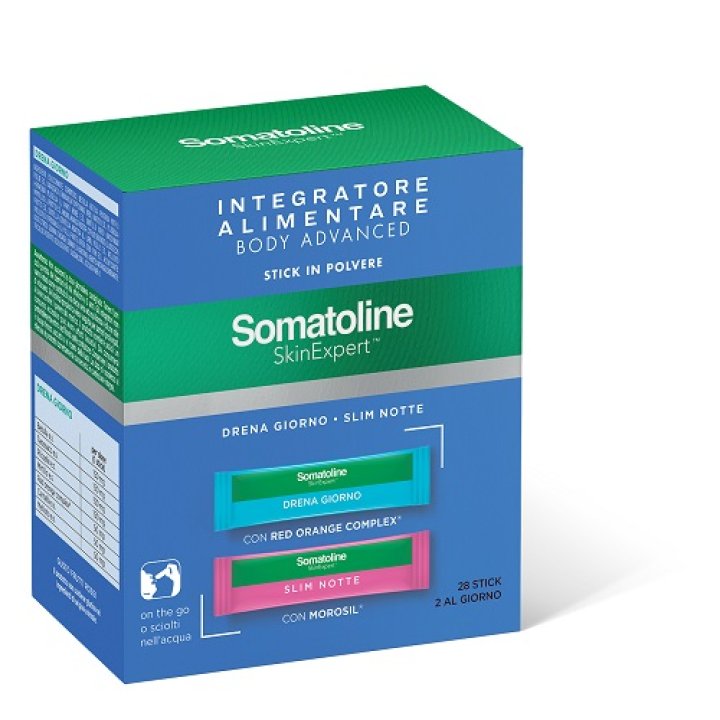 Somatoline skin expert body advanced integratore alimentare a doppia azione drenante (dren giorno 14 stick) e dimagrante (slim notte 14 stick) 