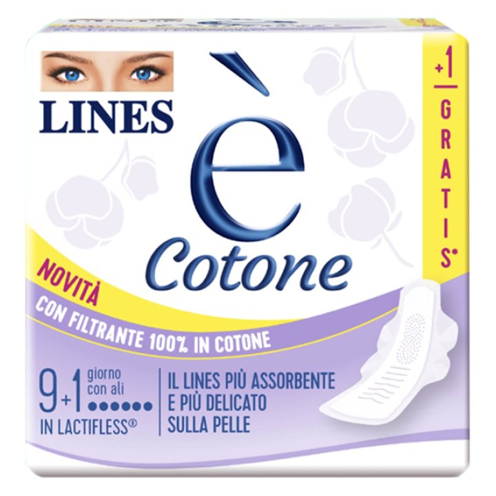 LINES E\' COTONE ALI ASSORBENTE ESTERNO 9 + 1 PEZZI