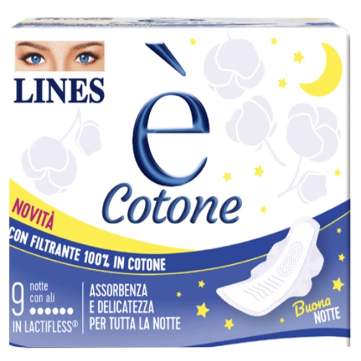 LINES E\' COTONE ALI ASSORBENTE ESTERNO NOTTE 9 PEZZI