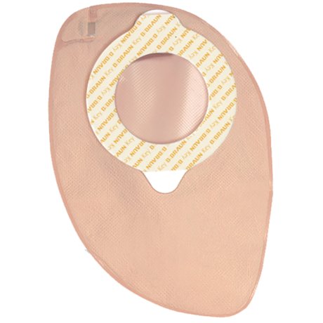 SACCA COLOSTOMIA A DUE PEZZI AGGANCIO ADESIVO CON GUI DI SICUREZZA FONDO CHIUSO DIAMETRO 60MM CAPACITA\' 350ML COLORE BEIGE 30 PEZZI FLEXIMA KEY